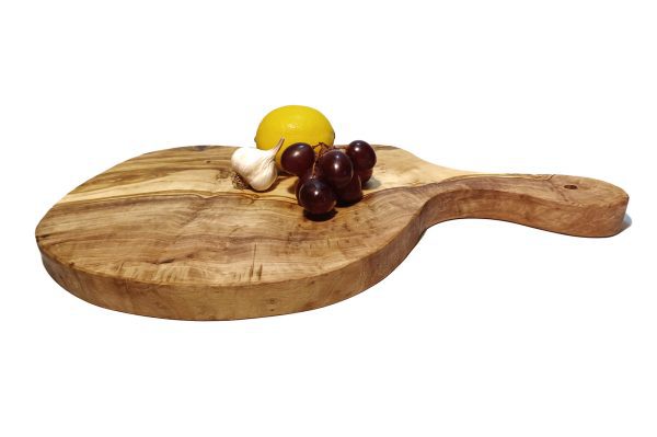 Tocator de bucatarie din lemn de maslin, rustic, oval, nesimetric, Castilia, 40x21x2 cm - imagine 4