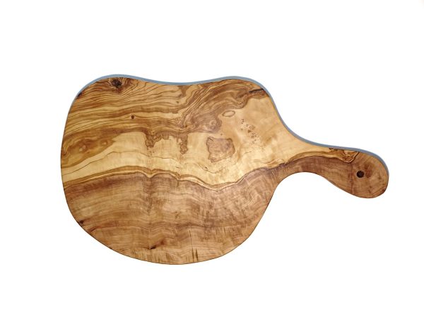 Tocator de bucatarie din lemn de maslin, rustic, oval, nesimetric, Castilia, 40x21x2 cm - imagine 2