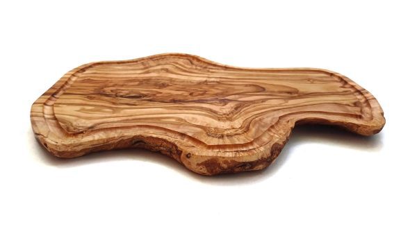 Tocator din lemn de maslin, cu canal, model unic, platou charcuterie, design natural, Liguria, 37x29x2 cm - imagine 7