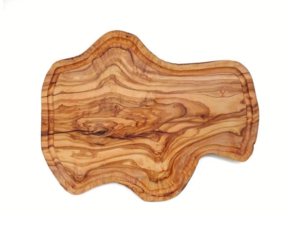 Tocator din lemn de maslin, cu canal, model unic, platou charcuterie, design natural, Liguria, 37x29x2 cm - imagine 2